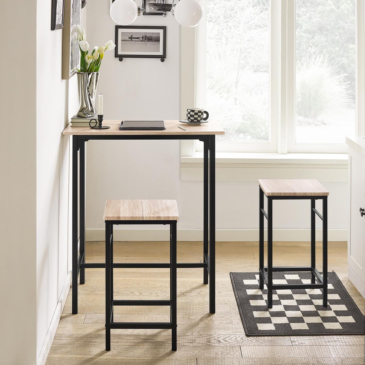 BARTISCH + 2 x BARHOCKER - Naturfarben, Holzwerkstoff (80/88/50cm) - SoBuy