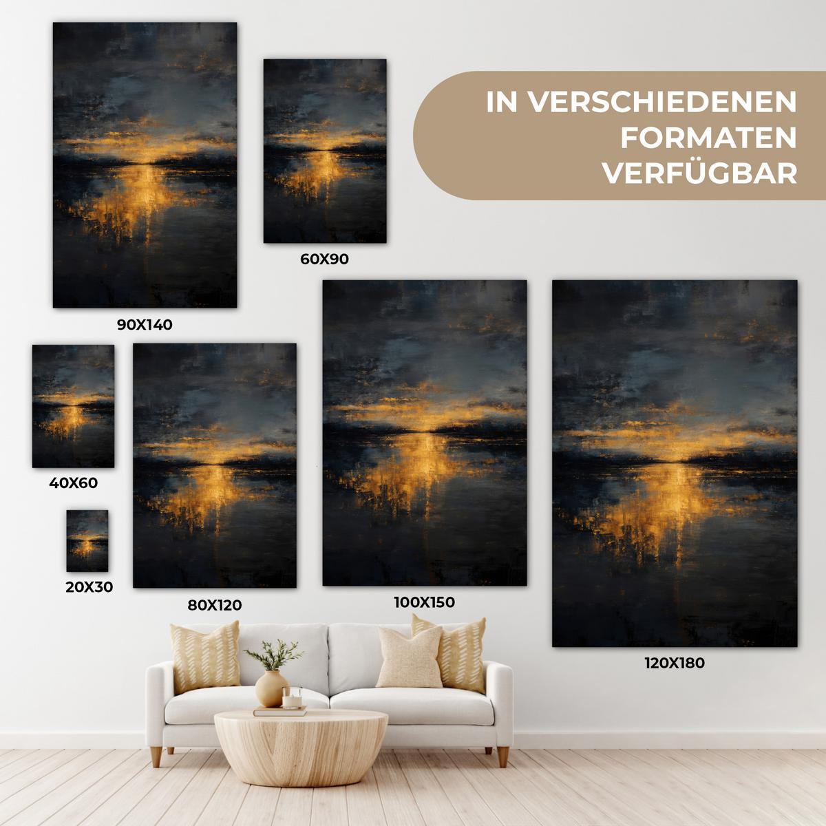 LEINWANDBILD Goldene Reflexion auf dem Wasser Wanddeko Schlafzimmer 60x90 cm - Anthrazit, Textil (60/90cm) - MuchoWow