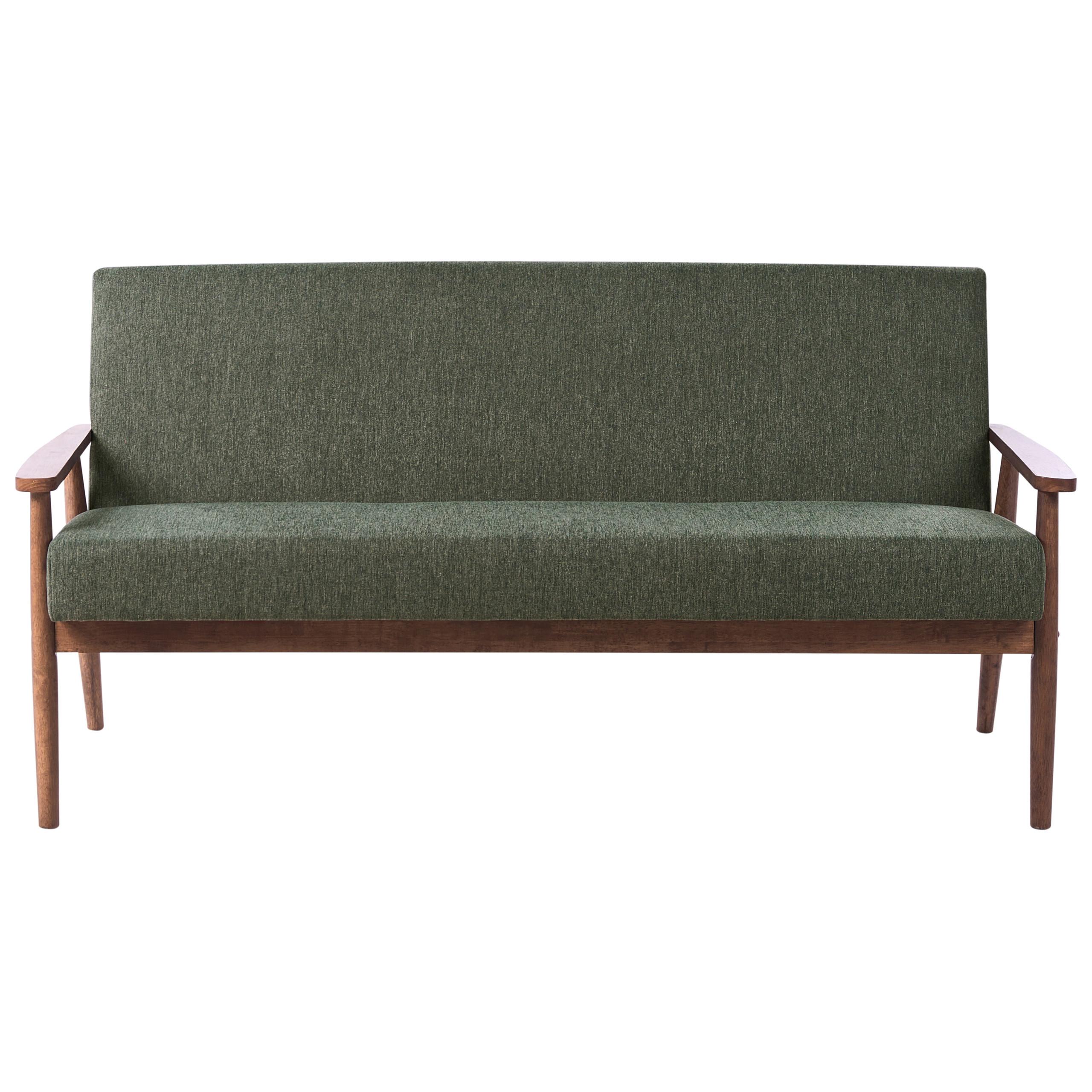 SOFA 3-Sitzer Dunkelbraun/Grün Esrum - Dunkelbraun/Grün, Holz/Textil (151/79/72cm) - Beliani