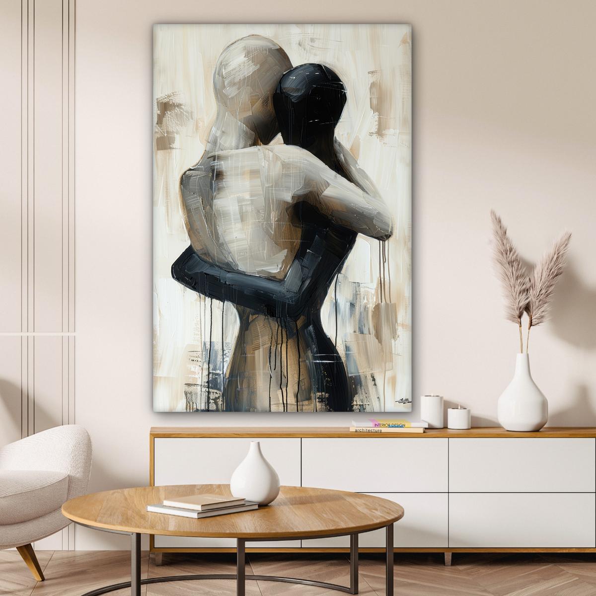 LEINWANDBILD Abstrakt - Liebe - Schwarz und weiß - Modern Deko Groß 90x140 cm - Schwarz, Textil (90/140cm) - MuchoWow