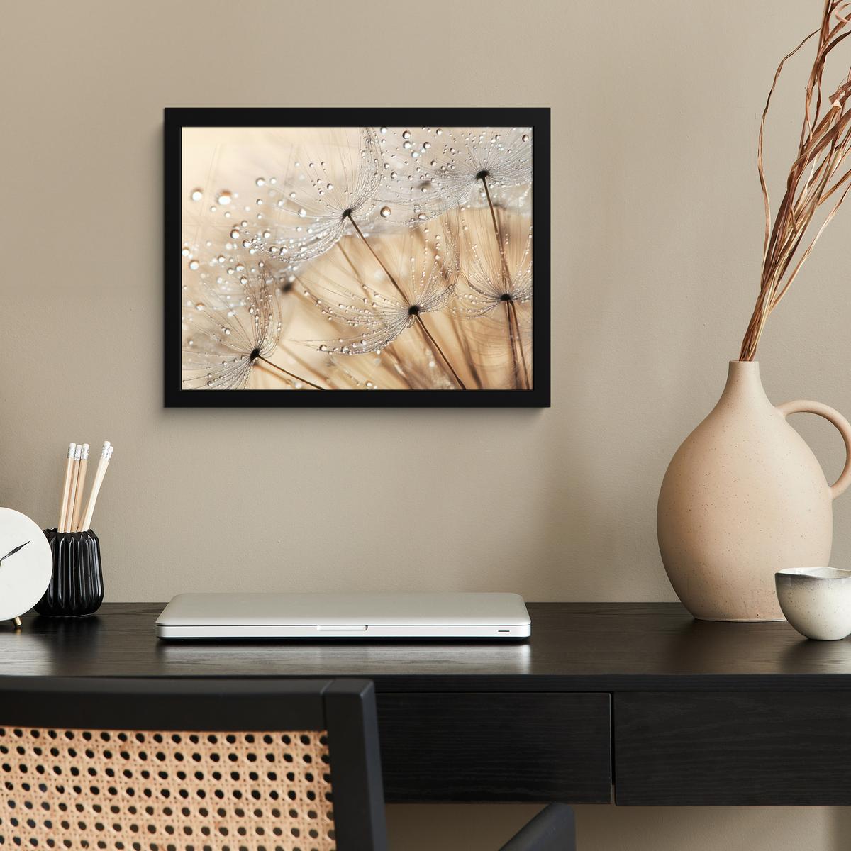 POSTER MIT RAHMENGERAHMTES BILD Löwenzahn - Abstrakt - Natur - Beige 40x30 cm - Braun, Papier (40/30cm) - MuchoWow