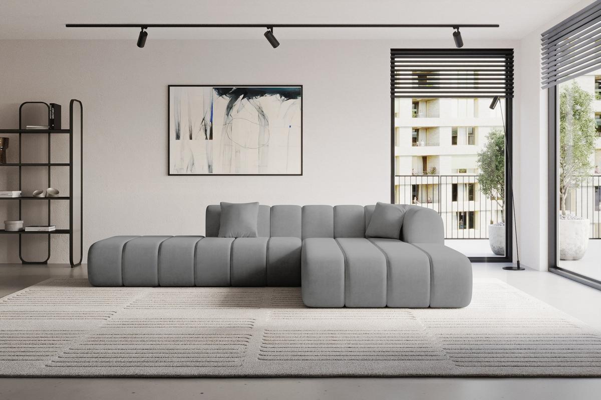 ECKSOFA Ottomane Rechts BILA-L 289x176x71 Grau Samt - Taupe/Schwarz, Holzwerkstoff/Kunststoff (289/176cm) - ALTDECOR