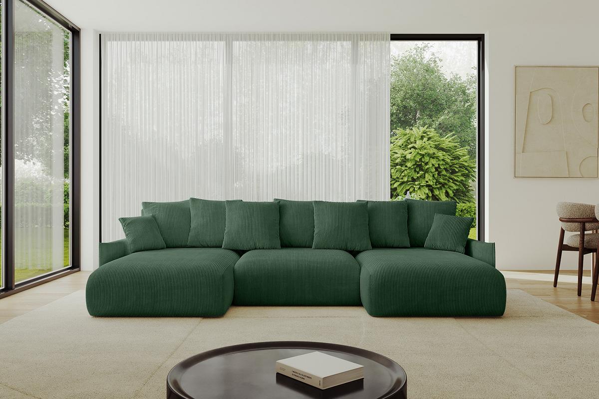 WOHNLANDSCHAFT mit Schlaffunktion und Bettkasten ONESK-U-v1 317x177x72 Grün Cord - Grün, Holzwerkstoff/Kunststoff (317/72/177cm) - ALTDECOR