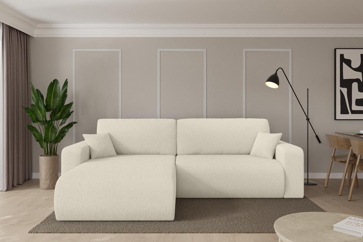 ECKSOFA mit Schlaffunktion Ottomane Links BERY-L 276x193x88 Beige Bouclé - Sandfarben/Beige, Holzwerkstoff/Kunststoff (276/193cm) - ALTDECOR