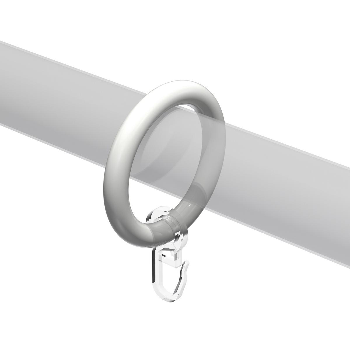 RUNDRINGE MIT FALTENHAKEN FÜR GARDINENSTANGEN 28 mm Ø, Weiß, Packung 10 Stück - Weiß, Kunststoff (28cm) - INTERDECO