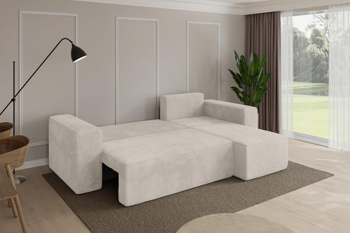 ECKSOFA mit Schlaffunktion Ottomane Rechts SENO-L 249x139x85 Creme Cord - Ecru/Creme, Holzwerkstoff/Kunststoff (249/139cm) - ALTDECOR