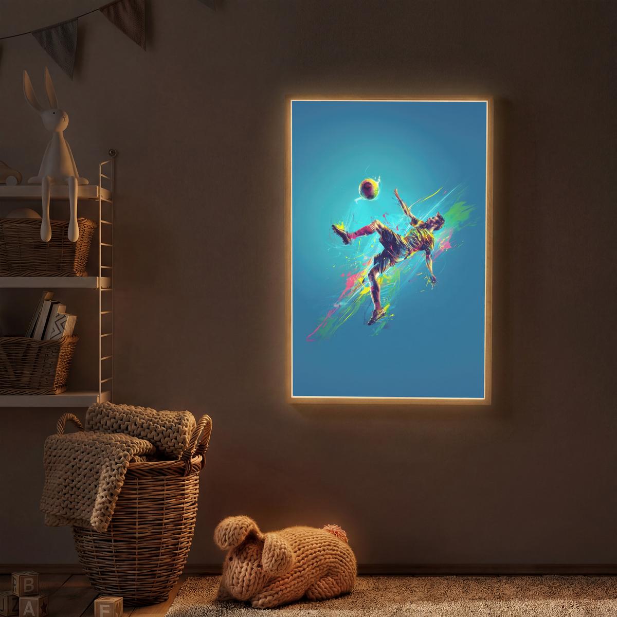NACHTTISCHLAMPE MIT AKKU Fußballer - Farbspritzer - Farbenfroh - Ball 60x90 cm - Blau, Holzwerkstoff (8/60/90cm) - OnlyWow