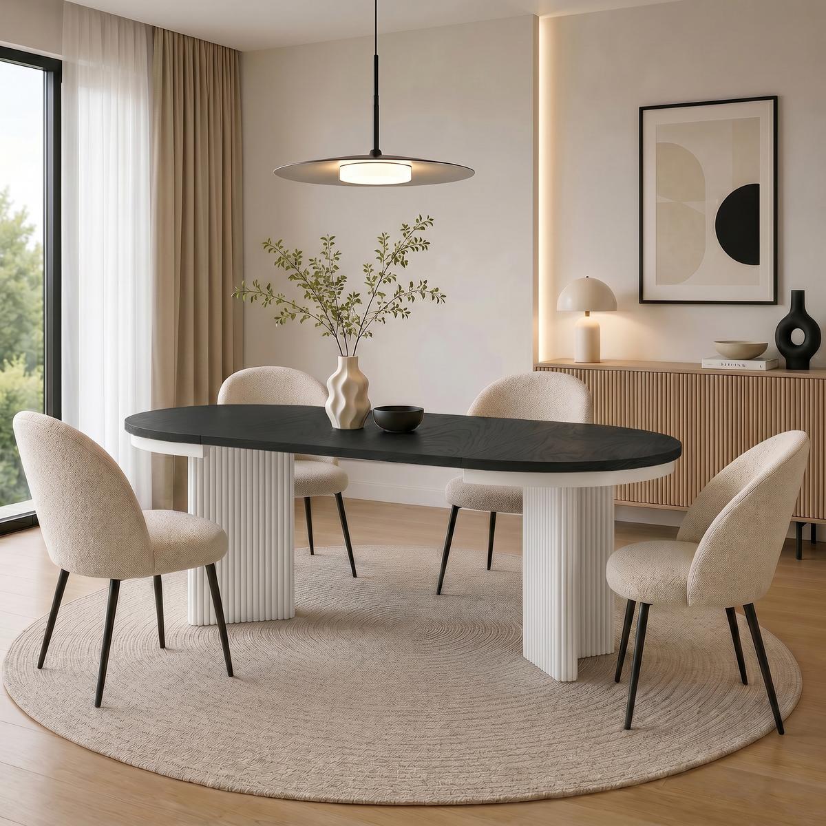 ESSTISCH Prestige runder Design-Tisch, ausziehbar Ø 100–180 cm, Schwarz+Weiß - Schwarz/Weiß, Metall (100/100/77cm) - Beautysofa