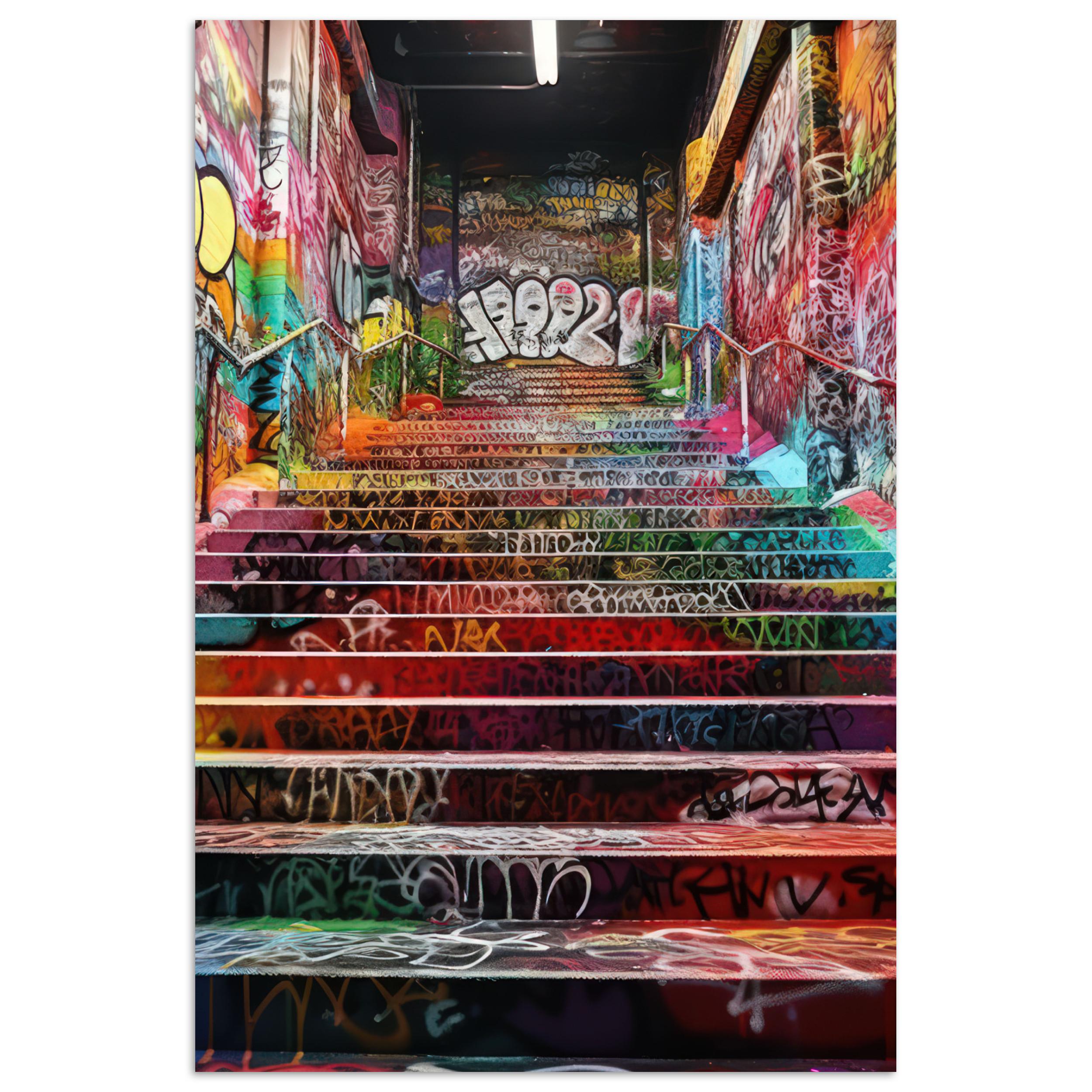 POSTER Treppe - Graffiti - Farben - Kunst Wandbild Schlafzimmer 80x120 cm - Multicolor, Papier (80/120/0.1cm) - MuchoWow