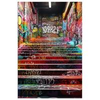 POSTER Treppe - Graffiti - Farben - Kunst Wandbild Schlafzimmer 80x120 cm - Multicolor, Papier (80/120/0.1cm) - MuchoWow