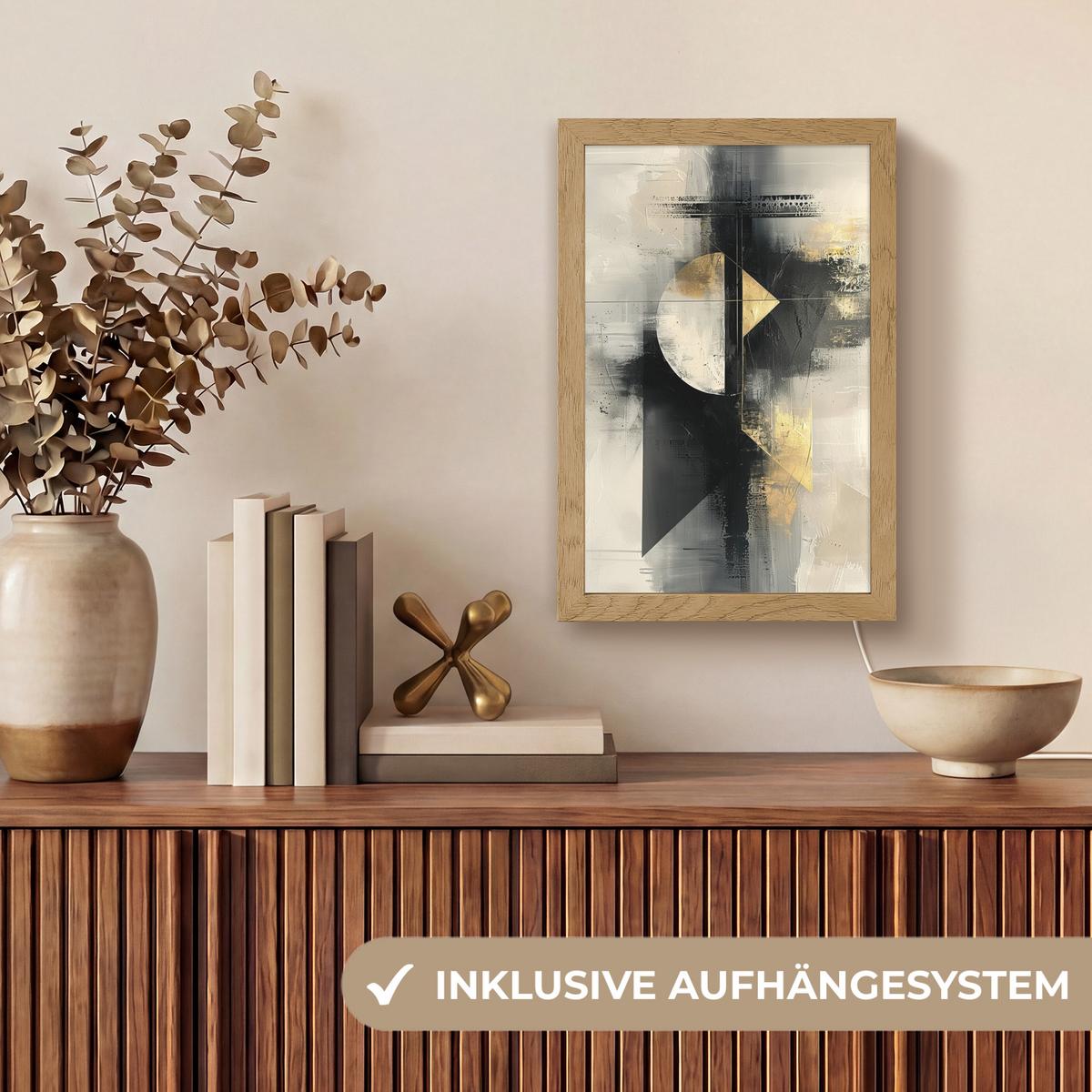 TISCHLEUCHTE Abstrakt - Schwarz - Farbe - Modern 20x30 cm - Birkefarben, Holzwerkstoff (8/20/30cm) - OnlyWow