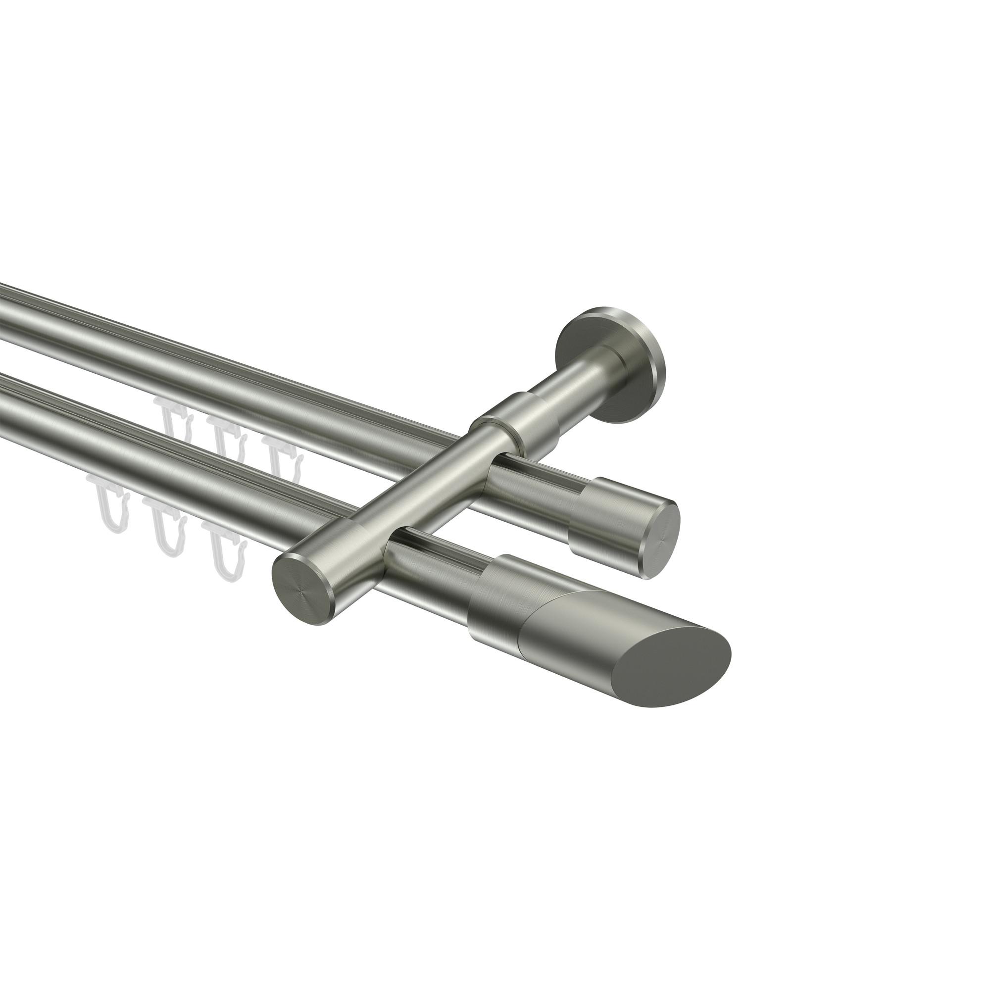 GARDINENSTANGE INNENLAUF Prestige Verano 320 cm (geteilt in 2 x 160 cm), 2-läufig, 20 mm Ø Edelstahl-Optik - Edelstahlfarben/Silberfarben, Metall (320cm) - INTERDECO