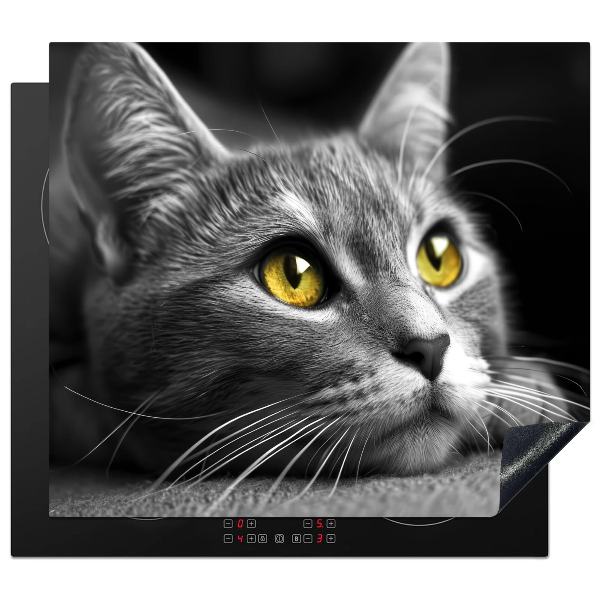HERDABDECKPLATTE Katze - Grau - Tiere - Katze Abdeckung Ceranfeld 57.6x51.6 cm - Grau, Kunststoff (57.6/51.6/0.2cm) - MuchoWow