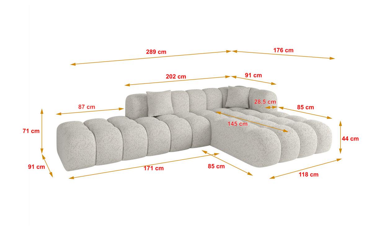 ECKSOFA Ottomane Rechts OLEA-L2 - 289x176x71 cm Hellgrau - Hellgrau/Schwarz, Holzwerkstoff/Kunststoff (289/176cm)