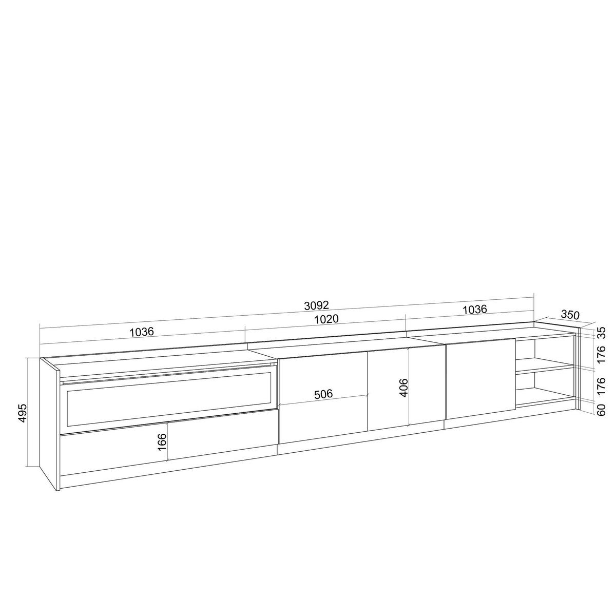LOWBOARD, Dunkler Eiche und Schwarz, Elektrokamin, 310/37/50cm - Hellbraun, Holzwerkstoff (310/50/37cm) - Skraut Home
