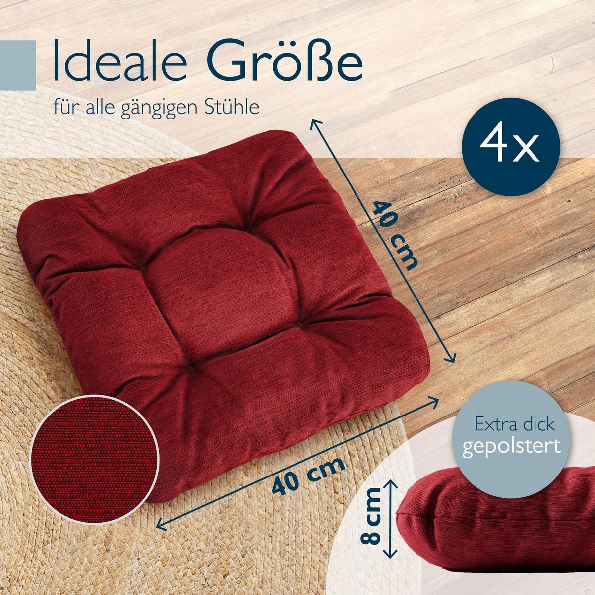 STUHLKISSEN HighLux SK 40x40x8cm Rot (4tlg) - Rot, Textil (40/40cm) - Beautissu 