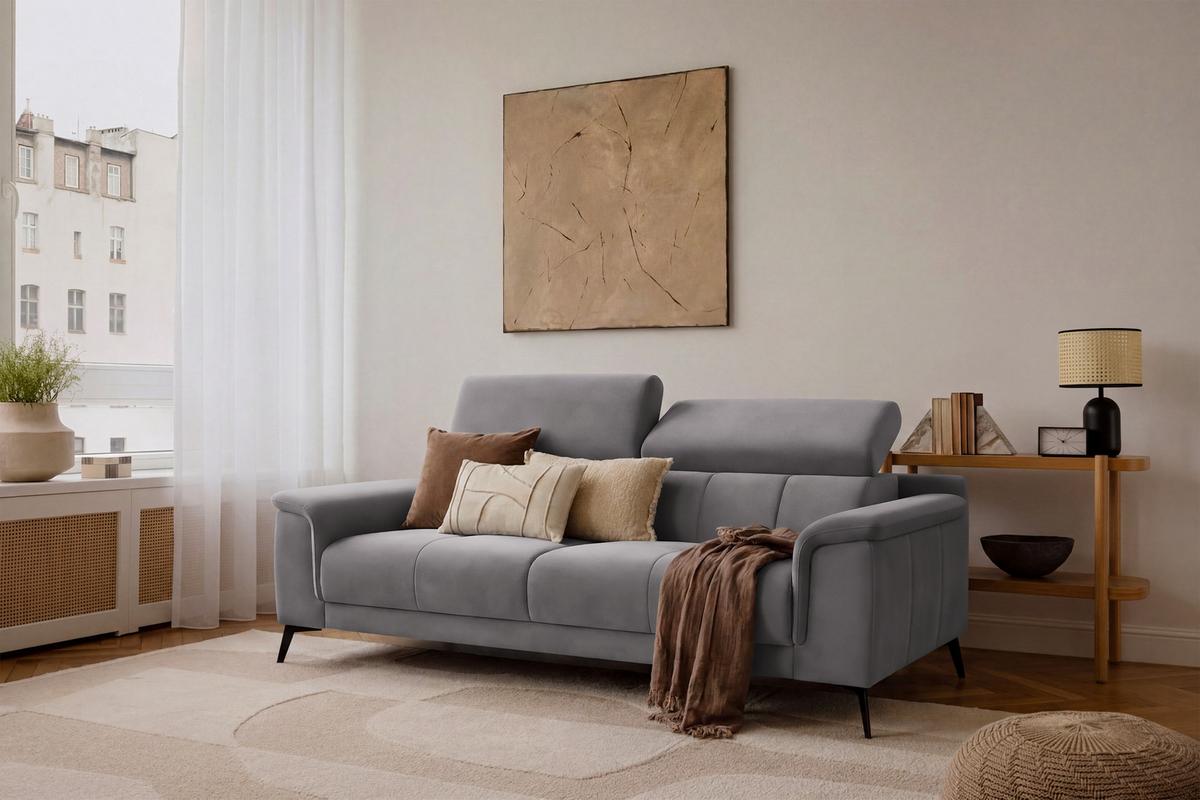 SOFA FIERO 3-Sitzer, Dunkelgrauer Veloursstoff - Dunkelgrau/Schwarz, Holz/Textil (212/82/103cm) - Courtois Laville