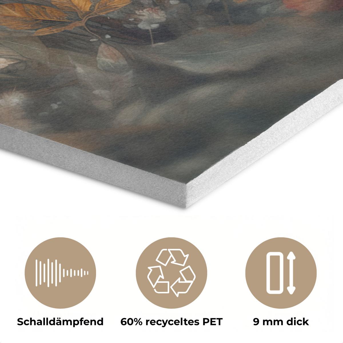 AKUSTIKBILD Löwe - Wildtiere - Pflanzen - Natur - Blumen Kunstdruck Schlafzimmer 50x70 cm - Beige, Kunststoff (50/70/0.9cm) - MuchoWow