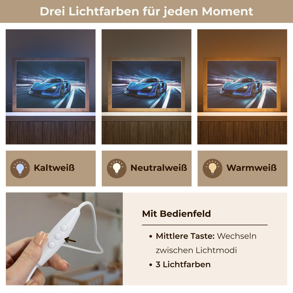 NACHTTISCHLAMPE Auto - Blau - Jungen - Kind 30x20 cm - Blau, Holzwerkstoff (8/30/20cm) - OnlyWow