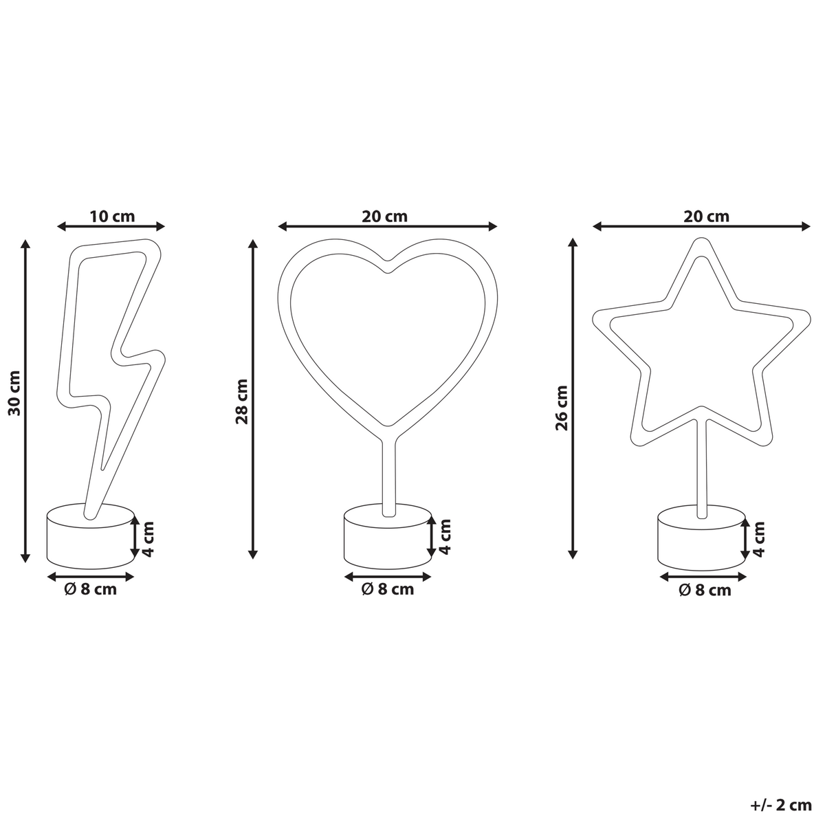 NEONLICHT 3er-Set Floretta 26-8-8/28-8-8/30-8-8 cm - Multicolor, Kunststoff (8/8/30cm) - Beliani