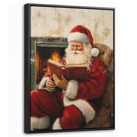 LEINWAND Bilder mit Rahmen - Weihnachten - Weihnachtsmann - Winter - Open Fireside - 30x40 - Dunkelrot, Textil (30/40cm) - MuchoWow