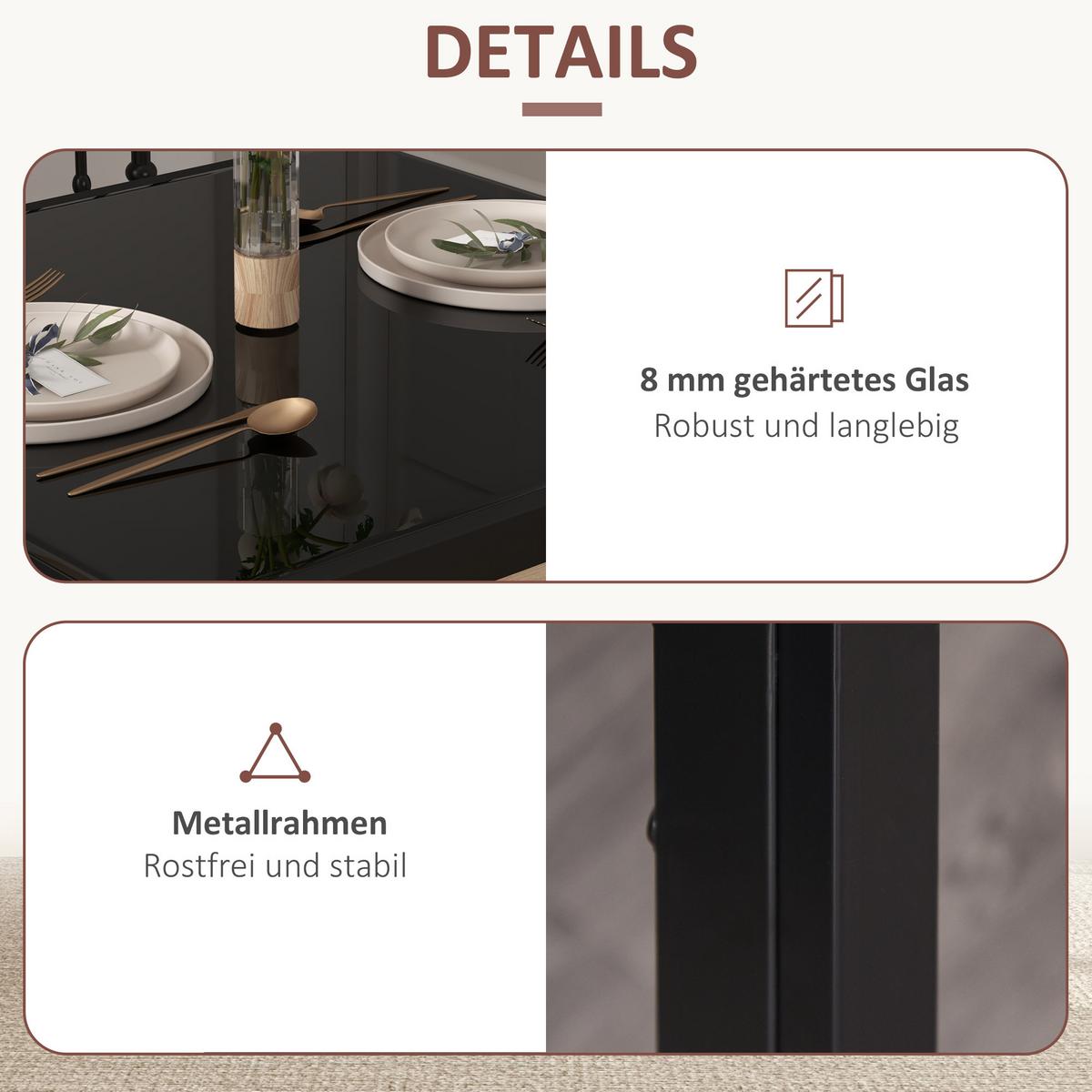 ESSGRUPPE 3er Set Gehärtetes Glas Metall Schwarz - Schwarz, Metall (75/75/75cm) - HOMCOM