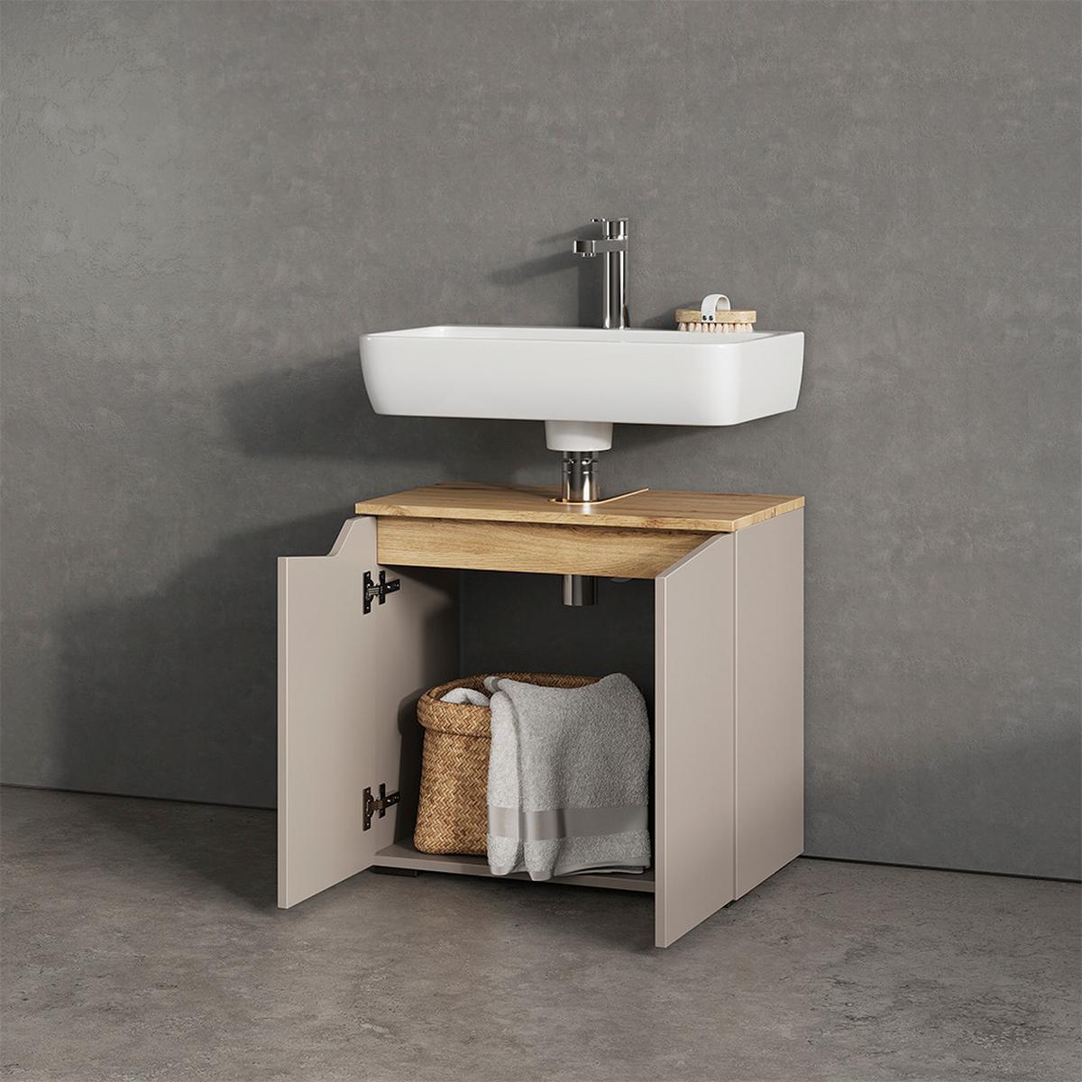 WASCHBECKENUNTERSCHRANK Timavo Greige 60 x 57.5 cm mit 2 Türen - Greige, Holzwerkstoff (60/57.5/35cm) - Livinity®