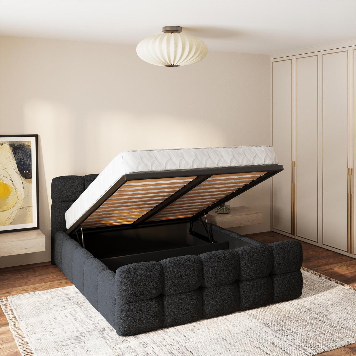 POLSTERBETT ELIZJA 200x200 cm mit Bettkästen - Schwarz - Schwarz, Holz (200/200cm) - MASSENO