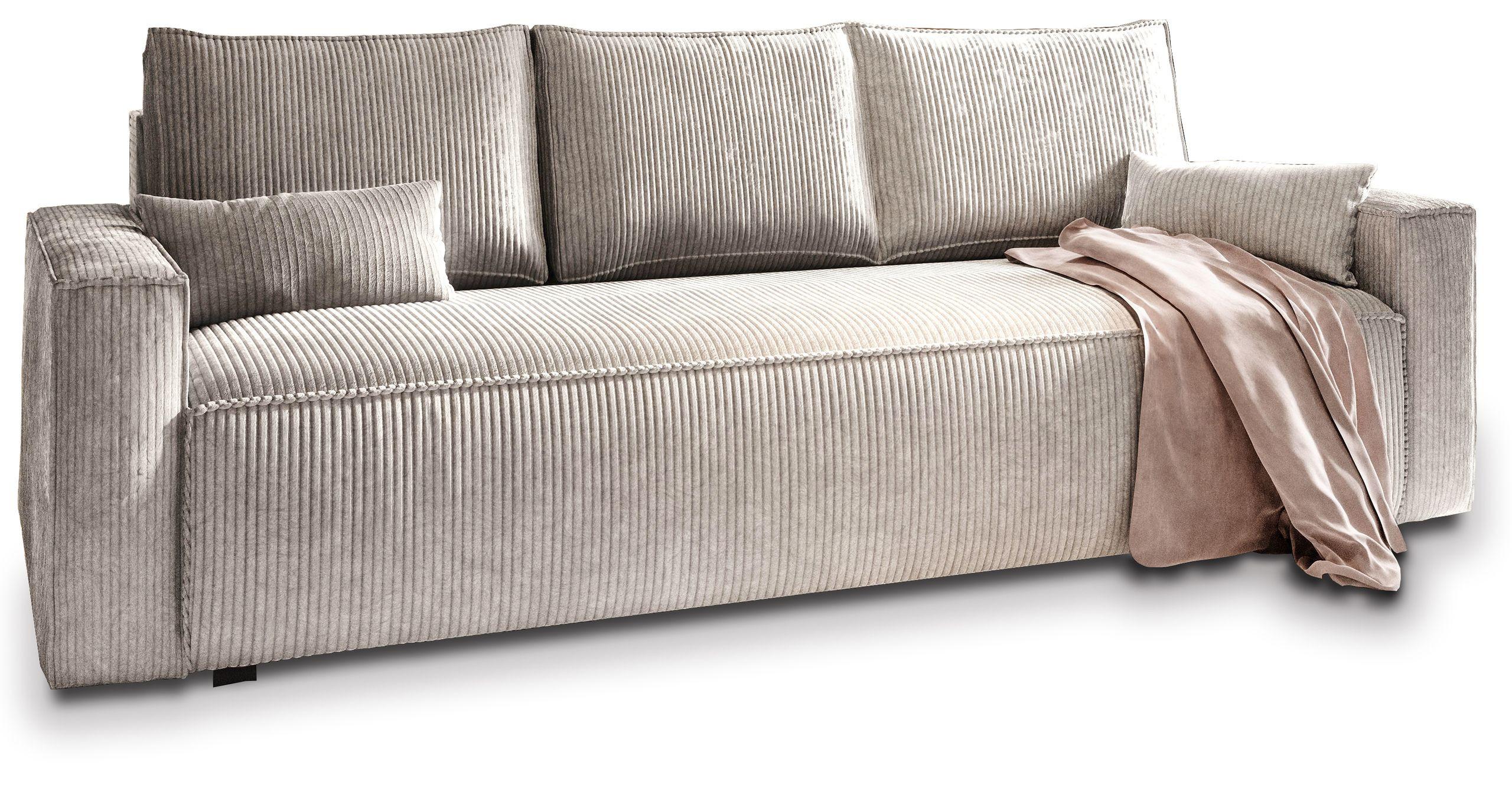 BETTSOFA MENI Creme Kordstoff mit Schlaffunktion - Creme, Textil (232/83/87cm) - MASSENO