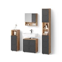 BADMÖBEL-SET Ronco Anthrazit mit Wabenstruktur 4 Teile, mit Hochschrank - Anthrazit, Holzwerkstoff (60/59/30cm) - Livinity®