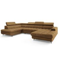 WOHNLANDSCHAFT CORENO Orange Boucle-Stoff mit Schlaffunktion - Orange, Holz (345/88/190cm) - MASSENO
