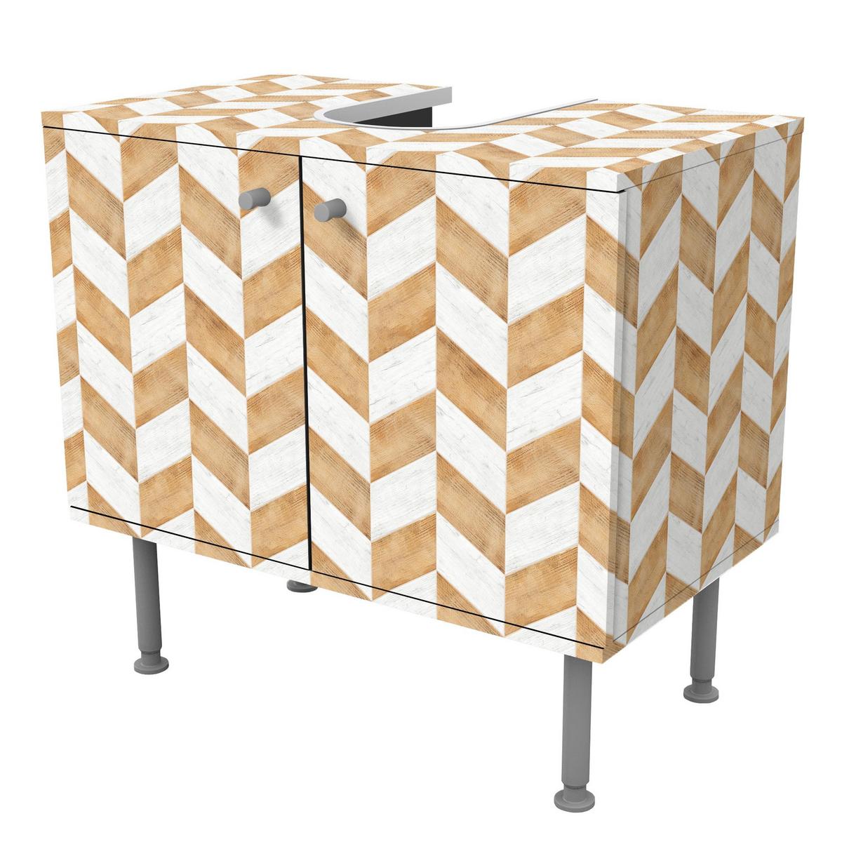 WASCHBECKENUNTERSCHRANK Holz Fischgräten 60/55/35 cm - Beige, Holzwerkstoff (60/55/35cm) - Bilderwelten