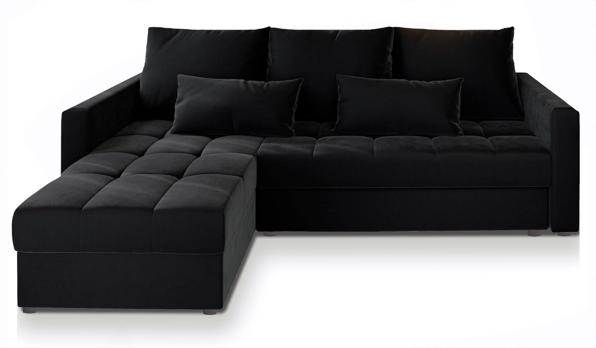 ECKSOFA KOS PIK Schwarz Plüsch-Stoff mit Schlaffunktion - Schwarz/Grau, Holz/Kunststoff (220/140cm) - MASSENO