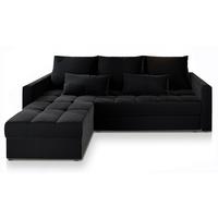 ECKSOFA KOS PIK Schwarz Plüsch-Stoff mit Schlaffunktion - Schwarz/Grau, Holz/Kunststoff (220/140cm) - MASSENO