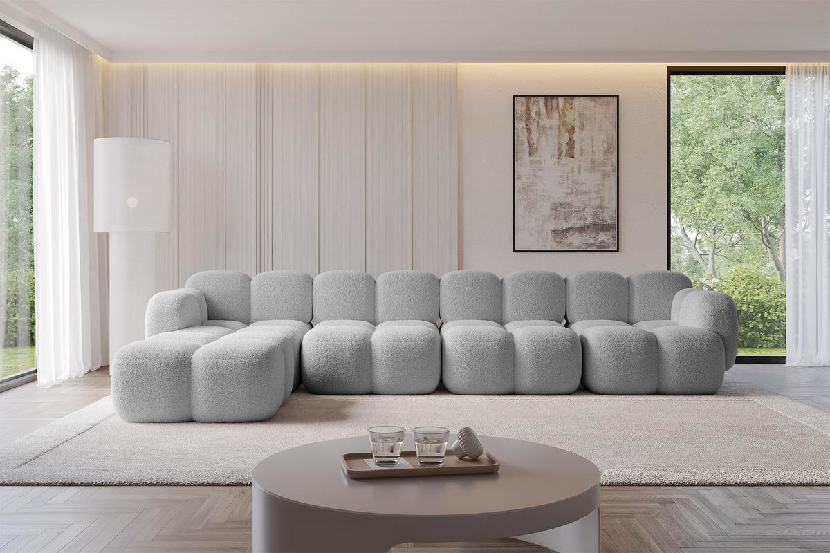 ECKSOFA modulares Sofa Links Miko-L3 390x205x75 Hellgrau Bouclé - Edelstahlfarben/Schwarz, Holzwerkstoff/Kunststoff (390/205cm) - ALTDECOR