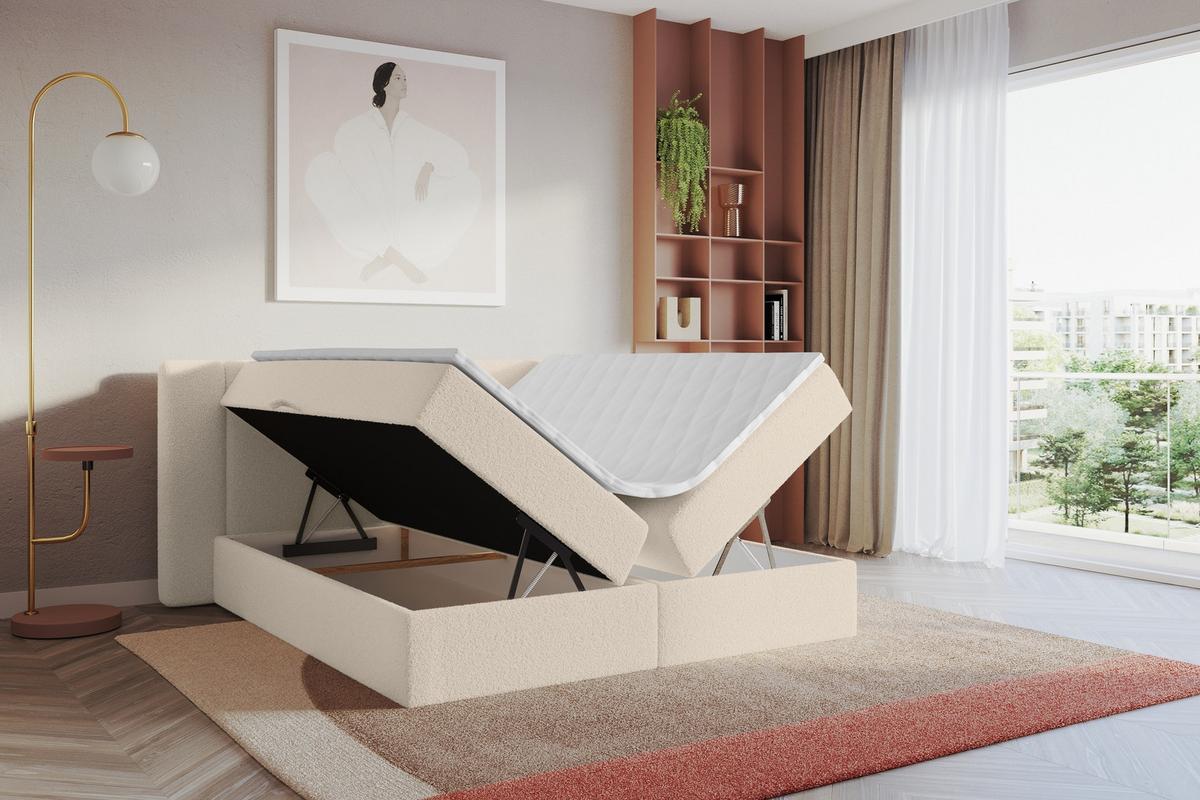 BOXBETT mit Matratze H3 - EVON - 180x200 cm Dunkelbeige - Cappuccino, Holzwerkstoff (180/200cm) - ALTDECOR