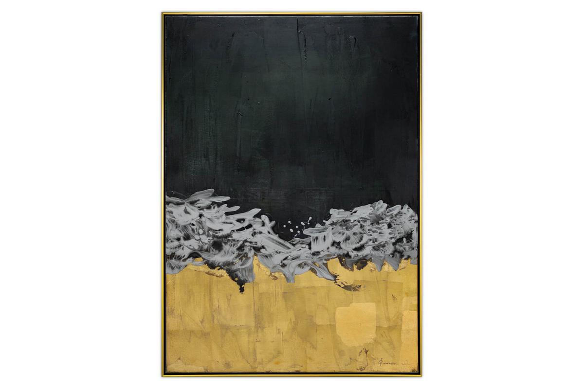 ACRYLBILD HANDGEMALT 77,5/102,5 cm - Goldfarben/Schwarz, Textil (77.5/102.5cm) - KUNSTLOFT