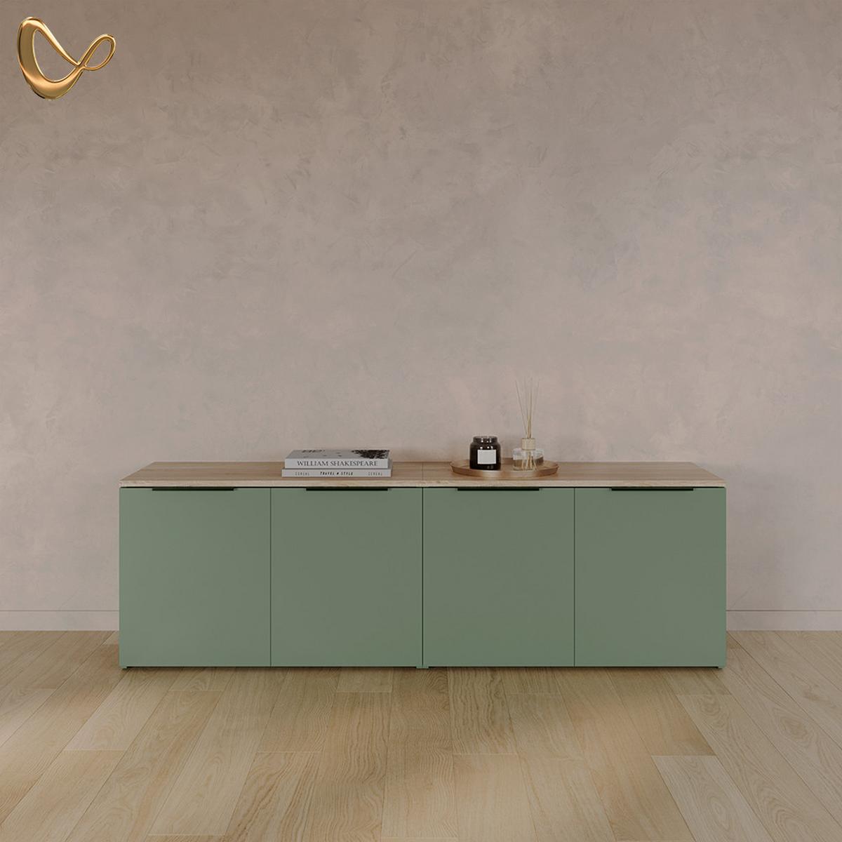 WOHNWAND Piave Grün 2 Teile - Grün, Holzwerkstoff (80/50/40cm) - Livinity®