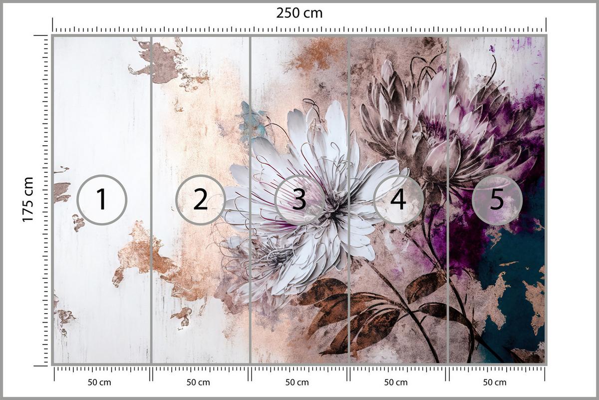 FOTOTAPETE für Wohnzimmer Blumen Blätter Abstraktion 250x175 - Beige/Violett, Papier (250/175cm) - Muralo