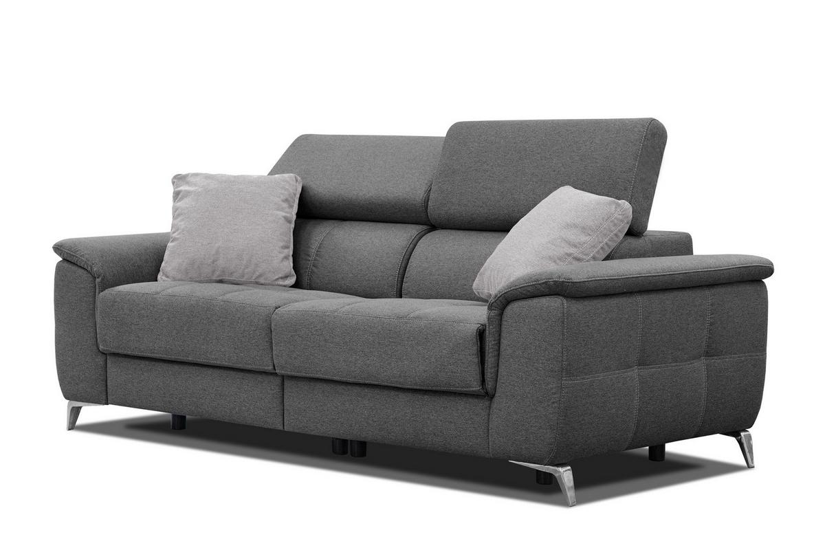 SOFA PLAUEN 3-Sitzer mit 2 Relaxfunktionen, dunkelgrau - Dunkelgrau/Silberfarben, Holzwerkstoff/Textil (214/83/105cm) - Wozimo