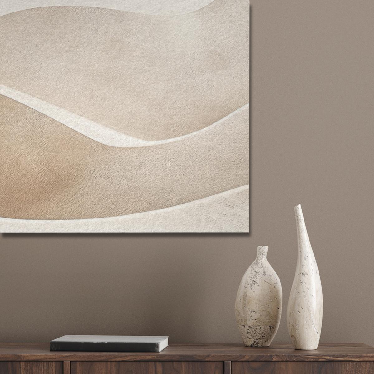 AKUSTIKBILD Beige - Natur - Abstrakt - Modern Wandbild Wohnzimmer 100x70 cm - Beige, Kunststoff (100/70/0.9cm) - MuchoWow