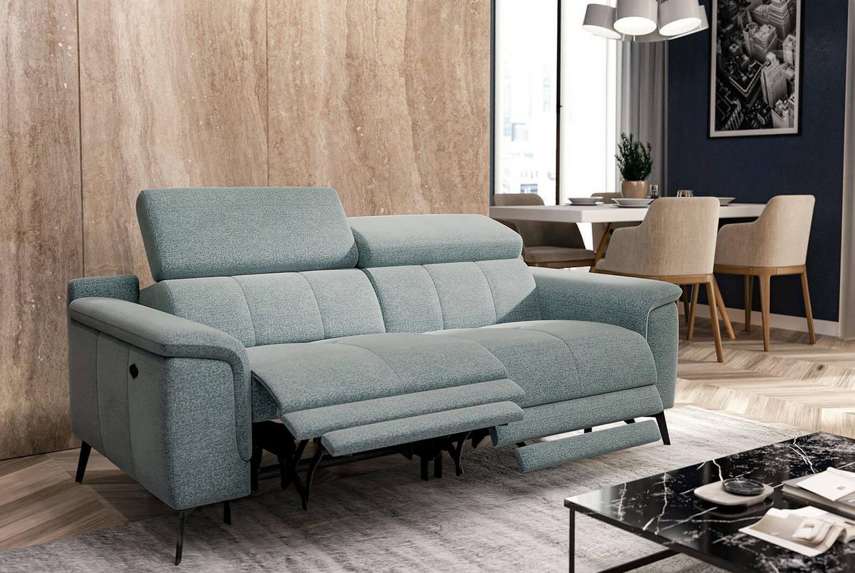 RELAXSOFA FIERO 3-Sitzer mit 2 Relaxfunktionen, mintgrün - Schwarz/Mintgrün, Holzwerkstoff/Textil (212/82/103cm) - Wozimo
