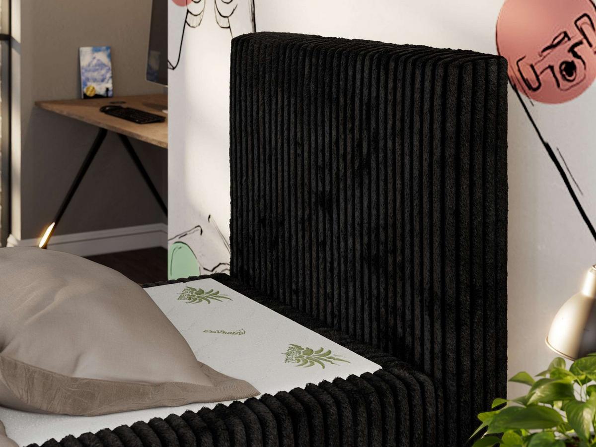 JUGENDBETT TILIO DUO 90/200 - Schwarz Cord - H3 - Rechts Seite - Schwarz, Textil (90/200cm) - MKS