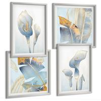 BILDER SET 4er Set - 50x50 cm & 40x60 cm Silberner Rahmen - Blaue Blumen im Hintergrund - Silberfarben, Kunststoff (50/50cm) - TULUP