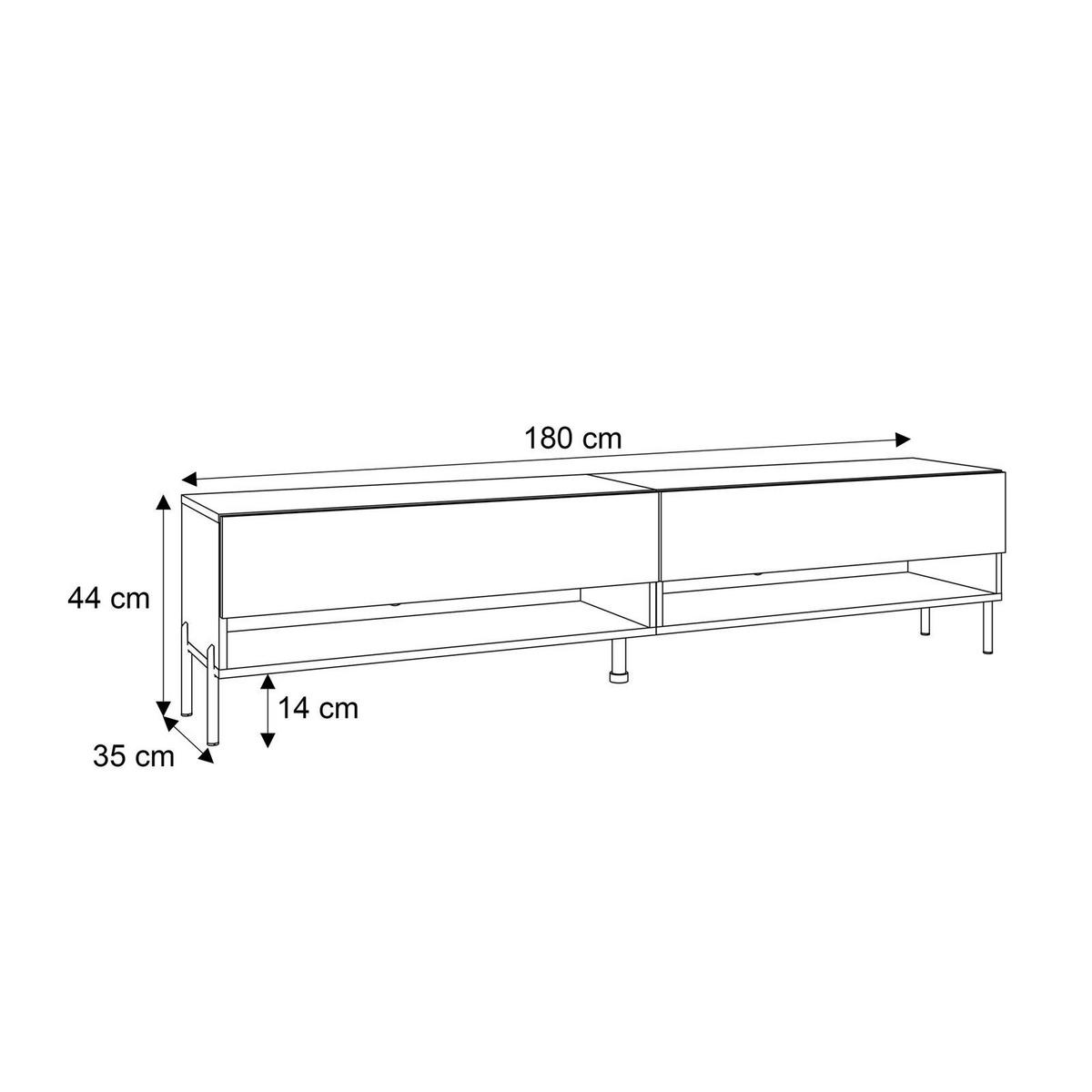 LOWBOARD TV-Schrank CALANTE 180 cm auf geraden goldenen Chrom-Beinen - Weiß Hochglanz/Goldfarben, Holzwerkstoff/Metall (180/44/35cm) - Lookway