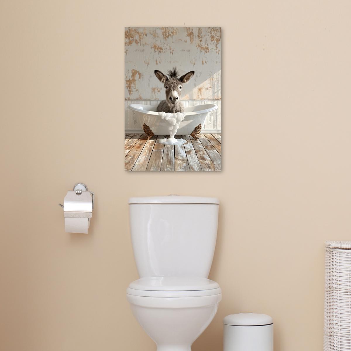 LEINWANDBILD Esel - Tiere - Badewanne - Schaumstoff Wanddeko 40x60 cm - Weiß, Textil (40/60cm) - MuchoWow