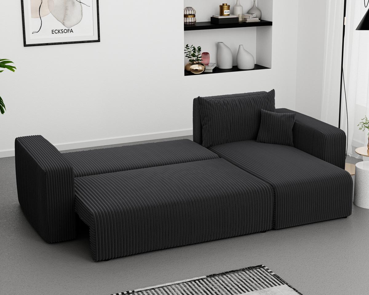 ECKSOFA Dunkelgrau Cord-Stoff mit Bettkasten - Dunkelgrau, Textil (248/145cm) - Idohome