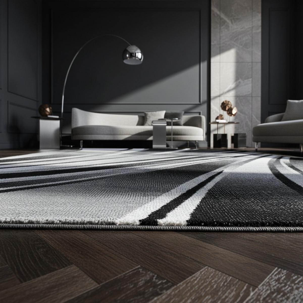 KURZFLORTEPPICH DRAU, mit abstraktem Wellenmuster, Schwarz, 120 x 170 cm - Schwarz, Textil (120/170cm) - KADIMA DESIGN