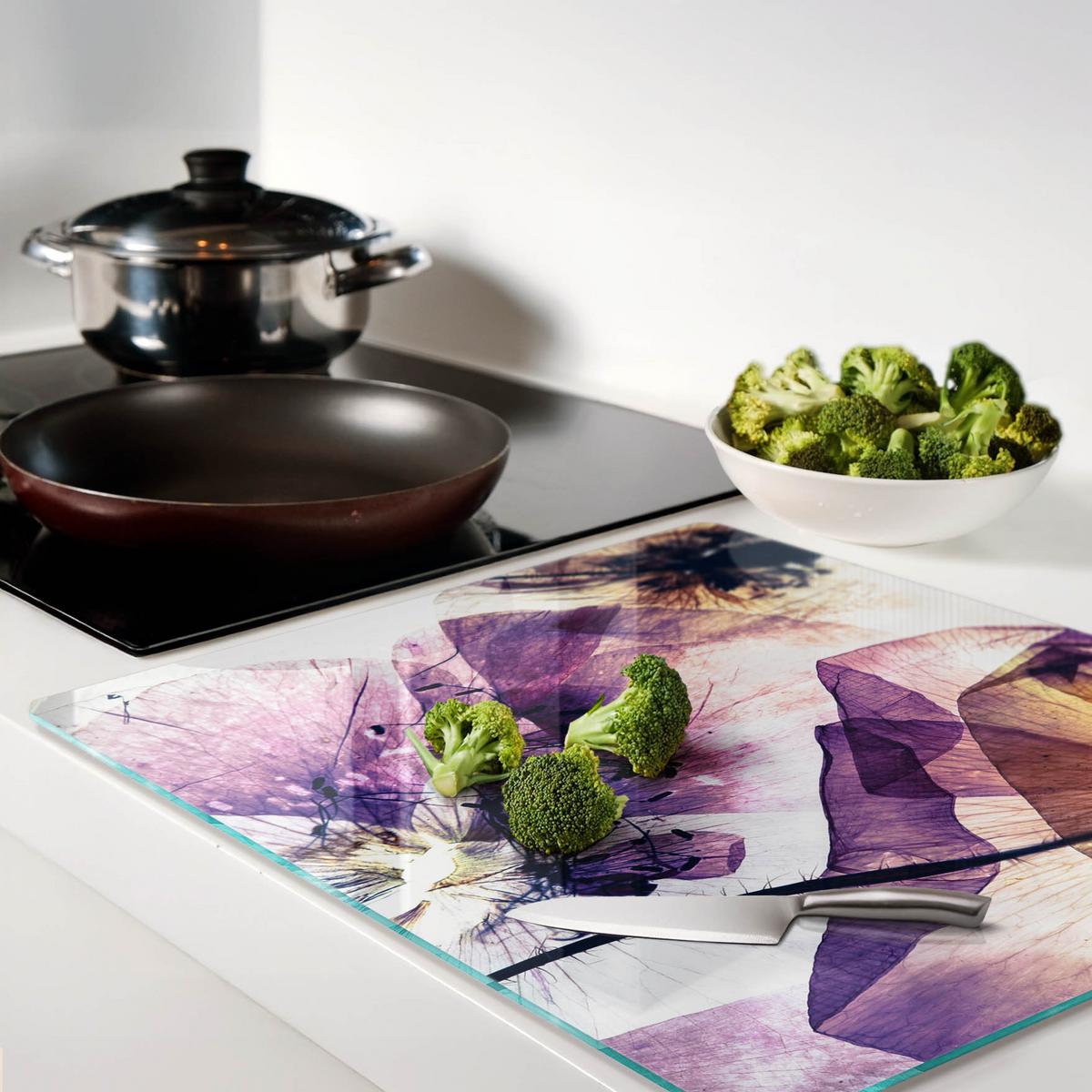 GLASPLATTE 60x52 cm Trockener Mohn - Lila, Glas (60/0.4/52cm) - TULUP