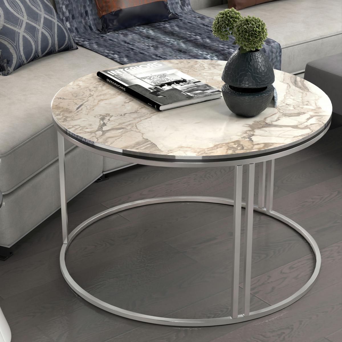 COUCHTISCH Aulum 70/70/50 - Silberfarben/Weiß, Holzwerkstoff/Metall (70/70/50cm) - [en.casa]